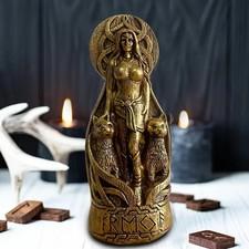 Freyja Pagan Altar Statue Norse Goddess Viking Resin Sculpture Gold Red Painted
