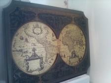 Vintage 1964 Masketeers Extra Large Brass and Wood Map of the World in 1628
