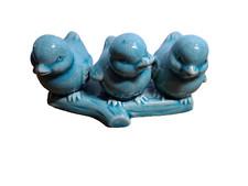  Birds Sitting On A Branch Teal Crackle Figurine