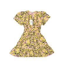 THML Women XS Short Sleeve Smocked V-Neck Mini Dress Pink Yellow Floral $94 NEW
