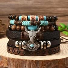 6pcs Retro Western Cowboy Style Beaded Bracelet Set Bohemia Men Women Jewelry