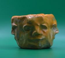 "Orange Strange Faces 2" - Abstract Original Clay Sculpture. Hand made & glazed.