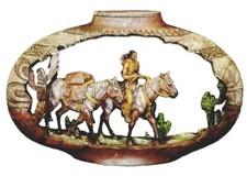 Native American Indian Warrior Sculpture Carving INDIAN W/PACK HORSE 12" WIDE