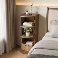 Narrow Nightstands 3-Tier Storage Bedside Tables with Double Sliding Doors
