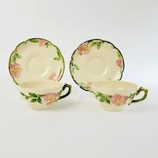 Franciscan c.1940-47 Desert Rose Cups & Saucers (2) Pink Floral Hand Painted USA