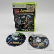 LEGO Batman 1 and 2 Microsoft Xbox 360 Tested Great 1 disc only - 2 no manual