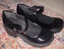 Black Patent Leather Mary Jane Block Heel Women's Comfort Shoes Sz 6.5 / 37