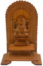 Miniature Carved Wooden Hindu Blessing Goddess Lakshmi on Lotus Flower