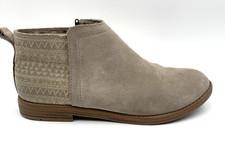 Toms Womens Booties Sz 5 Ankle Desert Taupe Geo Pattern Pull On Zip Suede