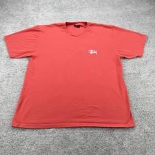 Stussy Shirt Mens Large Red Stock Logo Graphic Crewneck Tee Streetwear Print