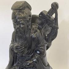 RARE Vintage God of War Guan Yu Stone Hand Carved Statue(black jade??) Sword Art
