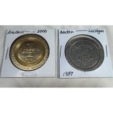 Vintage Aladdin Casino Las Vegas $1 Gaming Tokens Lot 1987 2000 Silver Gold Tone