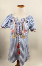 THML blue striped embroidered popover shirt dress Womens XS