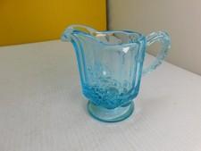 Vintage Light Blue Creamer, Pressed Glass, Footed