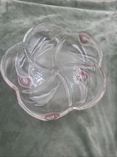 Mikasa Crystal Mayfair Pink Lily Frosted Accents Glass Relish Dish Serving Bowl