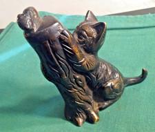 Vintage Solid Bronze Cat Scratching Tree Trunk w/ Squirrel On Top Figure Statue