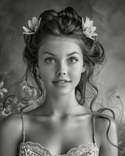 8x10 Art Print Hair Flower Girl Long Young - 31396834