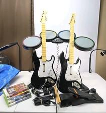 Xbox 360 Rock Band Guitar Hero Bundle Drum Set 2 Guitars Games Mic Wired Works!