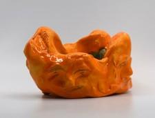 "Watching Orange Faces" - Abstract Original Clay Sculpture. Hand made & glazed.