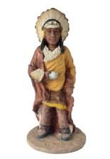 Native American Statue indian Chief Figurine 10" Sculpture Holding Pipe-Heavy