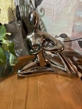 Sculpture Yoga Pose 9” Tall Silver Tone Plated Finish Meditation Art Deco Statue