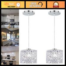 Modern Crystal Pendant Light Fixtures Set of 2 - Chrome Chandelier for Kitchen,