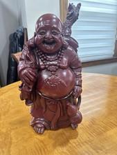 Large 18” Laughing Buddha Statue Red Resin Feng Shui Happy Buddha Figurine