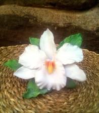 Georgian Fine Porcelain White Orchid Figurine Cottage And Fairy Core Stunning 