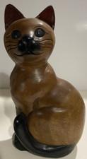 Hand Carved Solid Wood Cat Figurine  Art Sculpture