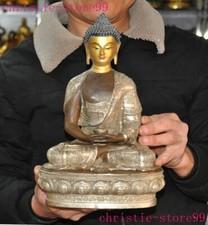 12" Tibet Buddhism Silver gilt Shakyamuni Sakyamuni Medicine Buddha statue