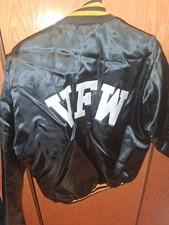 Windless Men's VFW U.S. Army Snap Bomber Jacket Satin Nylon Black Gold M