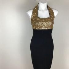 Outlander Studio Gold  Sequence Dress With White Pearls And Black  Bottom size M