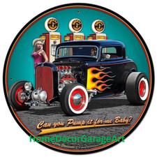 1932 Lil Deuce Coupe Hot Rod Gas Pumps Girl Metal Sign Vintage Style Garage Art