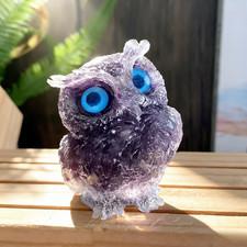 Amethyst Crystal Owl Figurine Natural Gemstone Bird Statue Home Office Decor