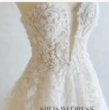 SHEISWEDRESS Ivory Lace Beaded Sweetheart Full-Length Wedding Dress (Size 2)