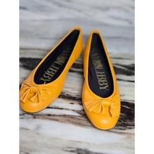 Vintage Y2K 90s Sam & Libby Yellow Leather Ballet Flats Bow Round Toe Brazi 8.5B