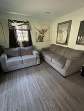 Gray Upholstered Sofa & Loveseat Set, Contemporary, Removable Cushions, Seats 5