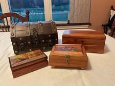 4 Vintage Wood Jewelry Boxes~Treasure Chest Lion Heads~Lane Mini Cedar Chest