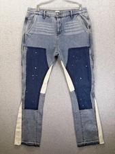 PLTKS Jeans Mens 42x36 Blue Straight Patchwork Paint Splatter Carpenter Denim