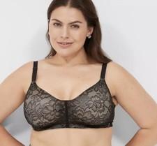 Cacique FullCoverage LightyLined NoWire Black Lace Mastectomy Bra 38G NWT $60.95