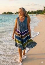 Women's Tie Dye Boho Vibe Sundress ONE SIZE Casual Beach Dress Sleeveless Rayon