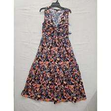 French Connection Twist Front Floral Midi Dress Multicolor Cotton L Summer