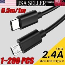 USB Type C to Micro 5V/2.4A Data & Sync Transfer OTG charging cable - Black LOT