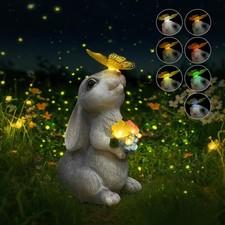 Solar-Powered Rabbit & Butterfly LED Garden Statues, Ideal Easter Gift