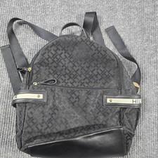 Tommy Hilfiger Backpack Black Monogram Laptop Bag Gold Accents Carpenter Loop