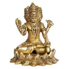 Brass Brahma Statue Decorative Figurine for Worship and Home Decor 4''