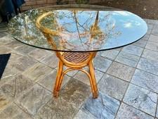 Ratan and Glass Circular Pedestal Dining Table