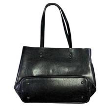 Black Faux Leather Tote Bag Shoulder Purse with Zipper Divider Interior Pocket