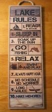 Lake House Rules Sign Cabin Lodge Canoe Boat Fishing Home Rustic Wood Decor New