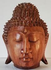 Carved Wood Buddha Head Sculpture 9" Tall